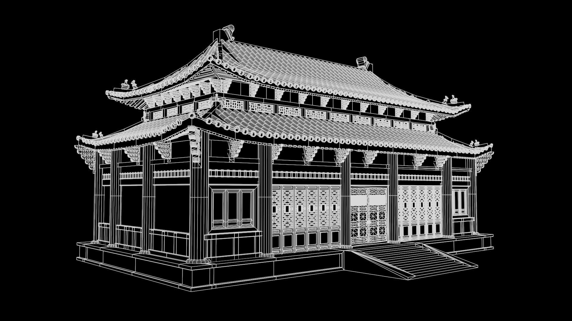 Asian Japanese Realistic Building 3D model_38