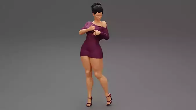 Young Woman In A White Mini Dress in the mirror