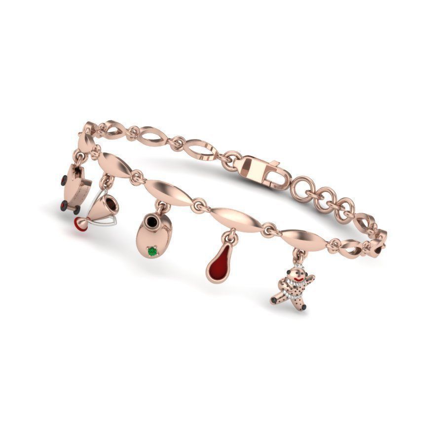 bracelets rose gold bracelet with charms 3D print model_7