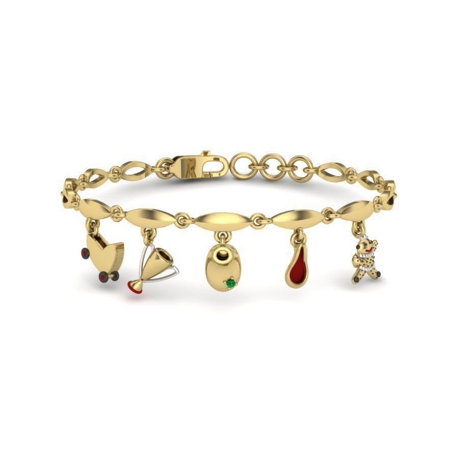 bracelets rose gold bracelet with charms 3D print model_3