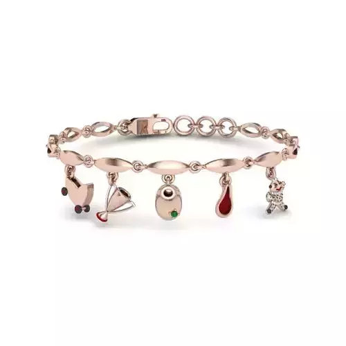 bracelets rose gold bracelet with charms 3D print model