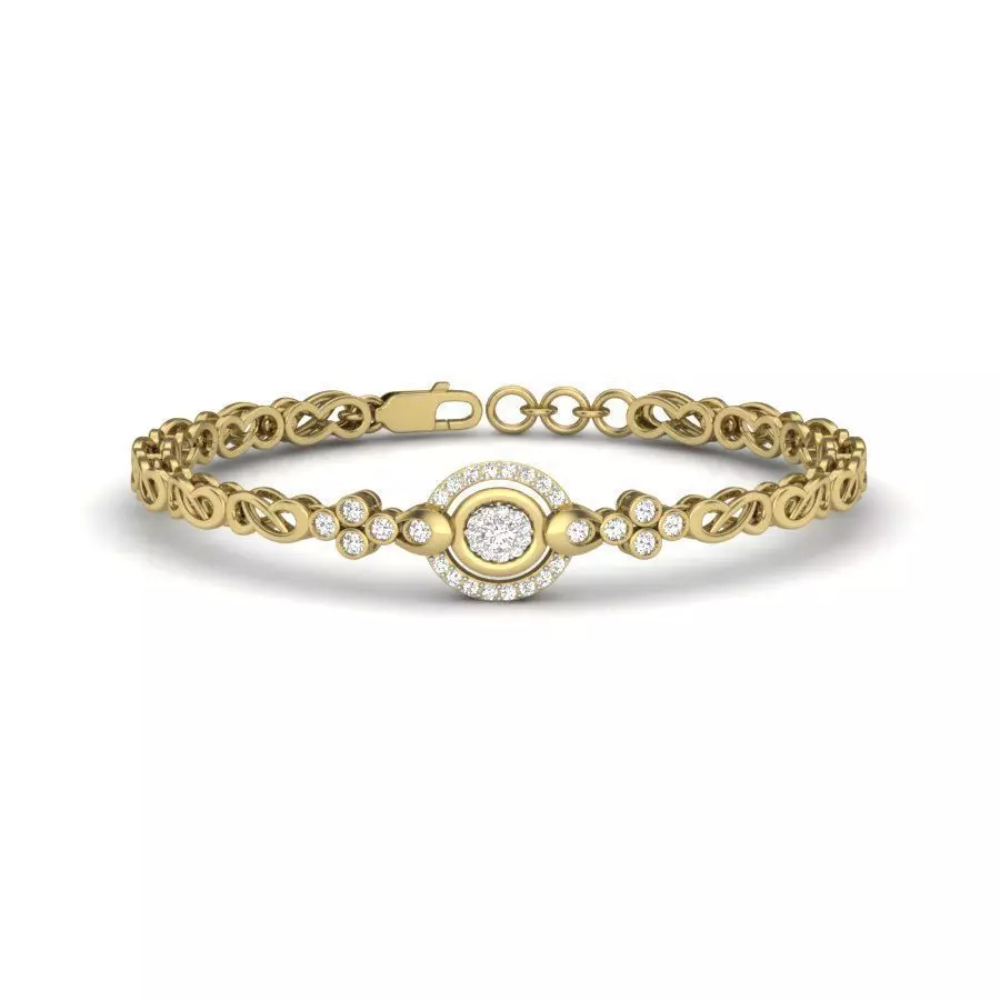 Bracelet round diamond gold 3D print model_0