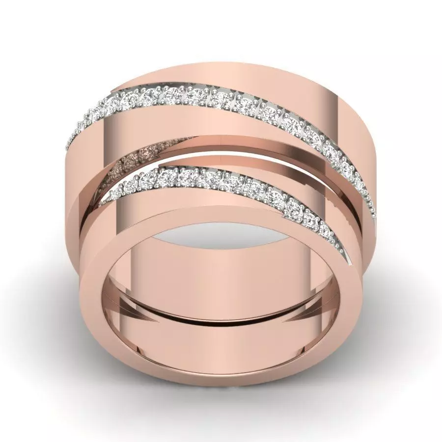 Solitaire Couple Band Ring 3dm stl render detail 3D print model