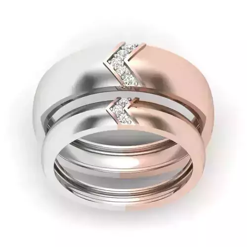 Solitaire Princess Couple Band Ring 3dm stl render detail 3D print model