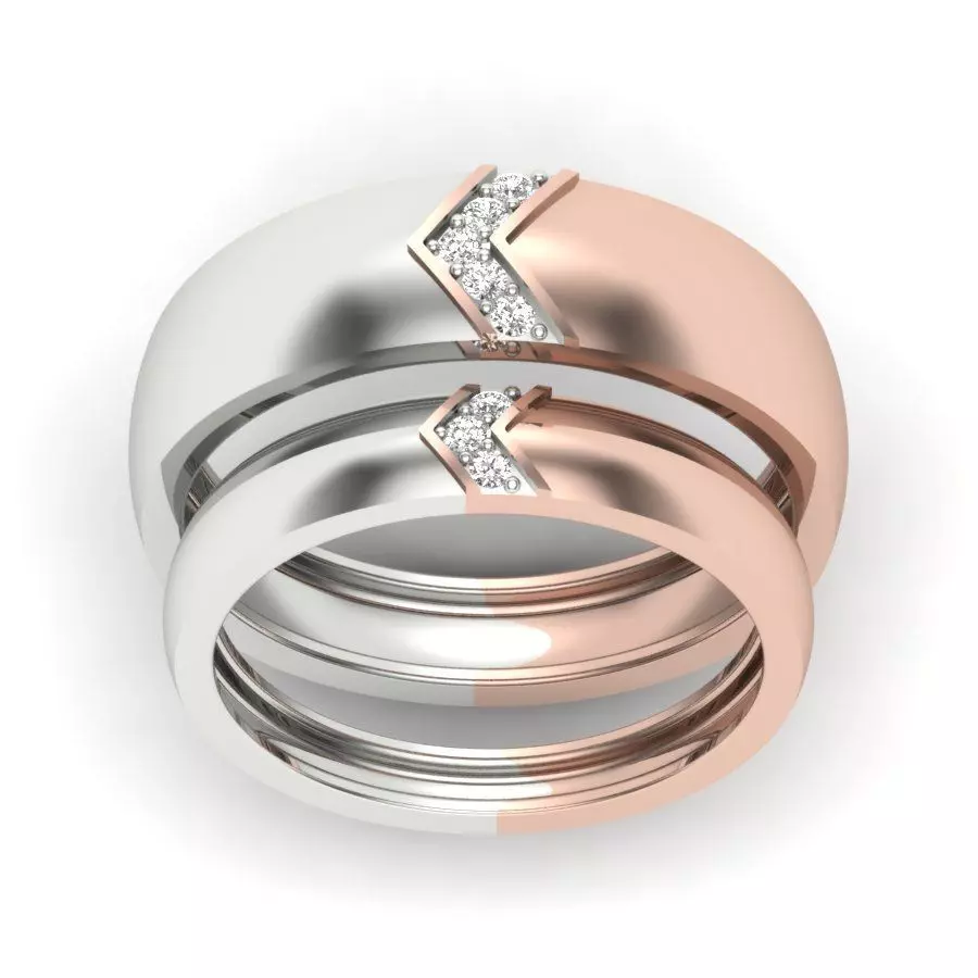 Solitaire Princess Couple Band Ring 3dm stl render detail 3D print model