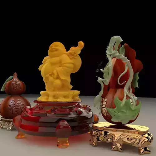 Chinese display stand with Buddha and  gourd 