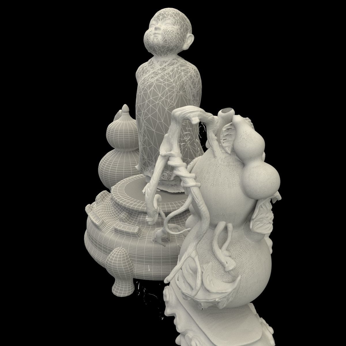 Chinese monk kid 3D model_7