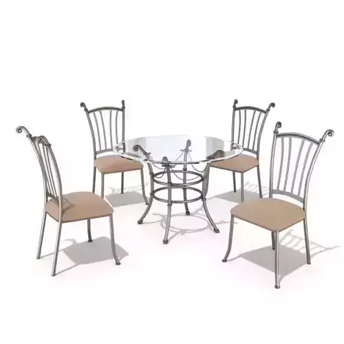 Glass And Stainless Steel Dining Room Table With 4 Matching C... 3D model