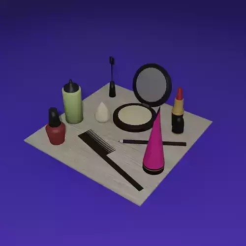Lowpoly makeup set of cosmetics on table