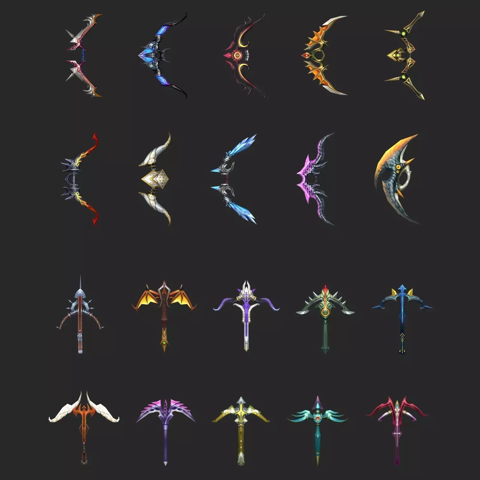 Fantasy Bow And Crossbow Collection Low-poly 3D model_0