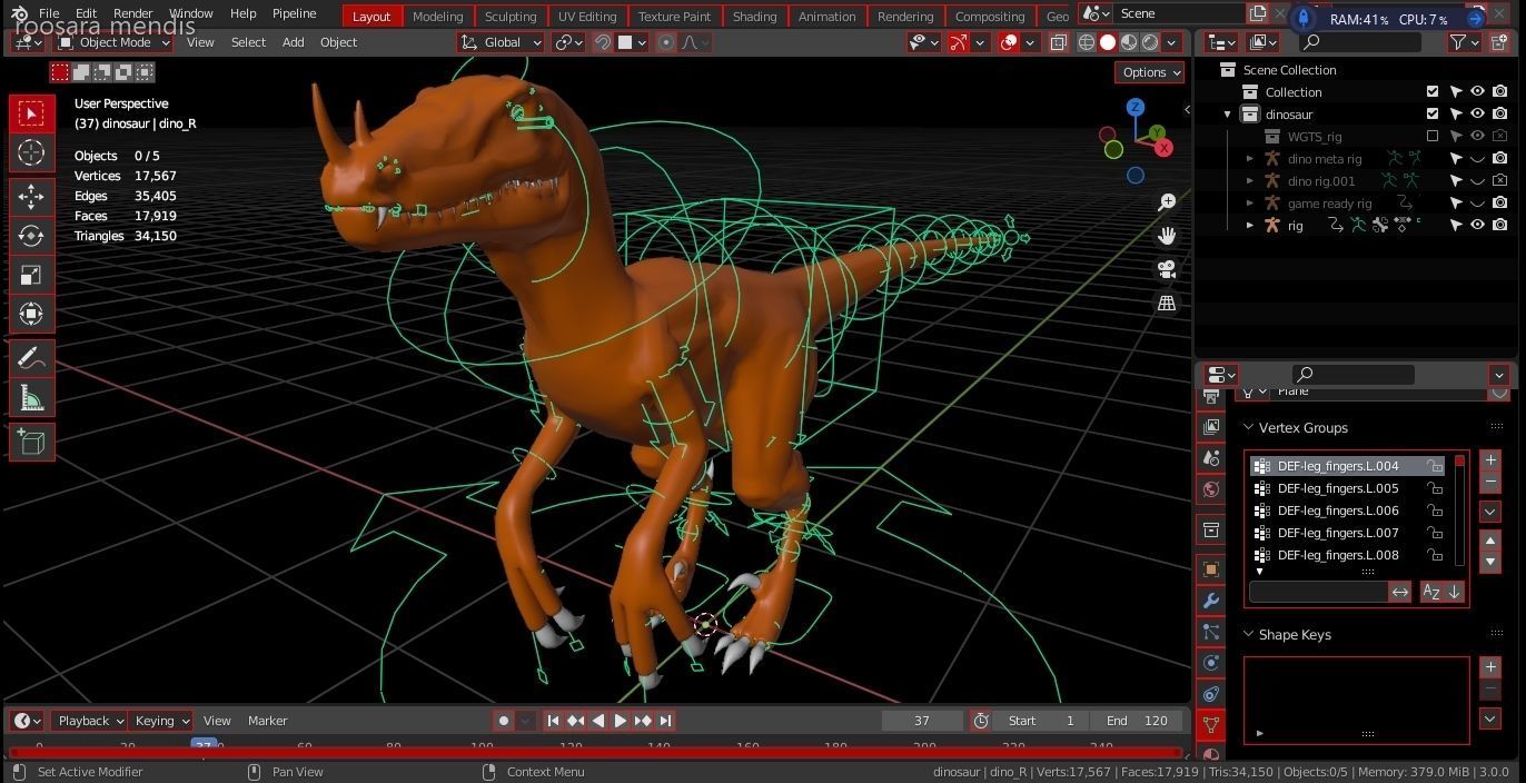 dinosaur 3d model t - rex Low-poly 3D model_16