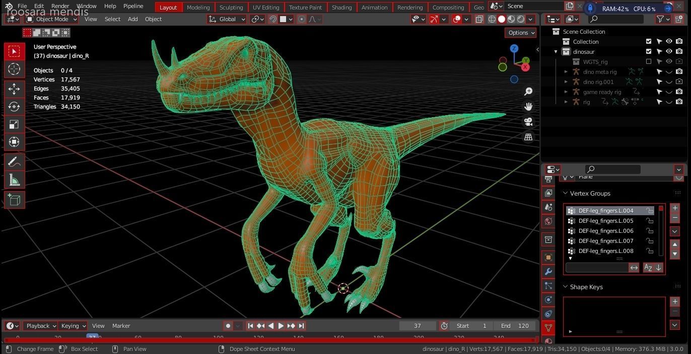 dinosaur 3d model t - rex Low-poly 3D model_12