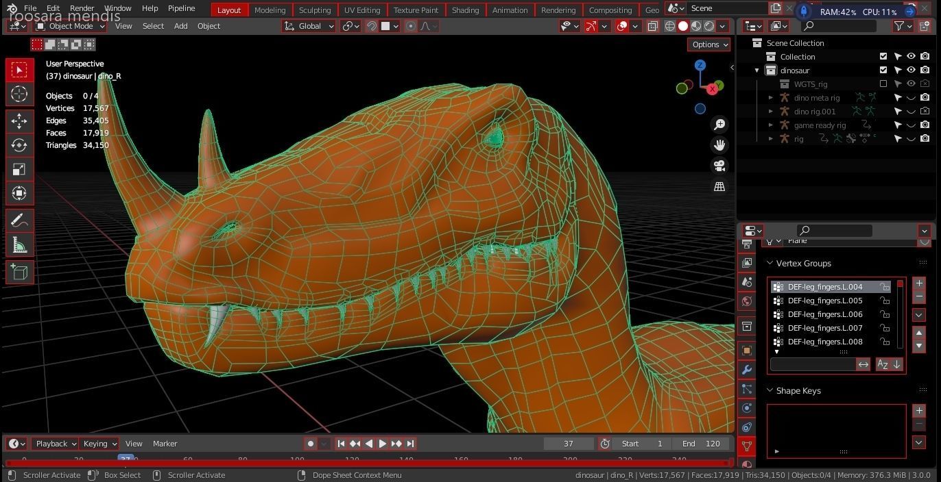 dinosaur 3d model t - rex Low-poly 3D model_13