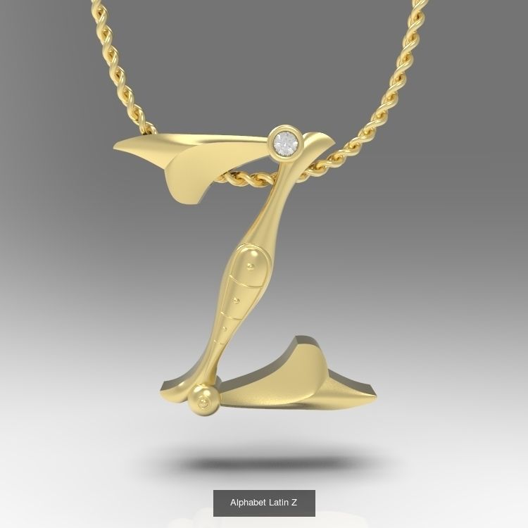 Collection Calligraphy Alphabet Latin Pendants with Gems _4