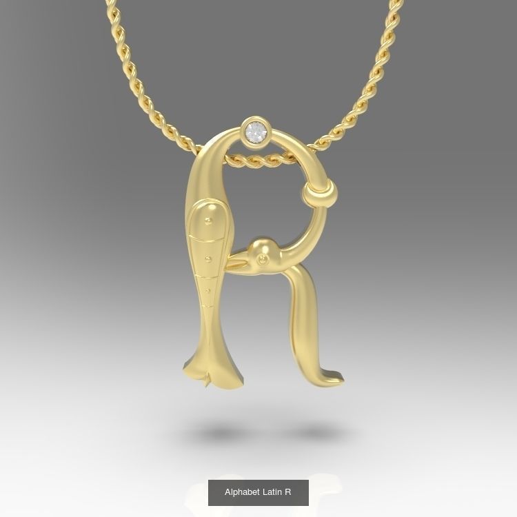 Collection Calligraphy Alphabet Latin Pendants with Gems _12