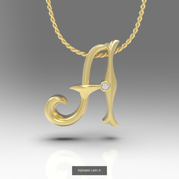 Collection Calligraphy Alphabet Latin Pendants with Gems _3