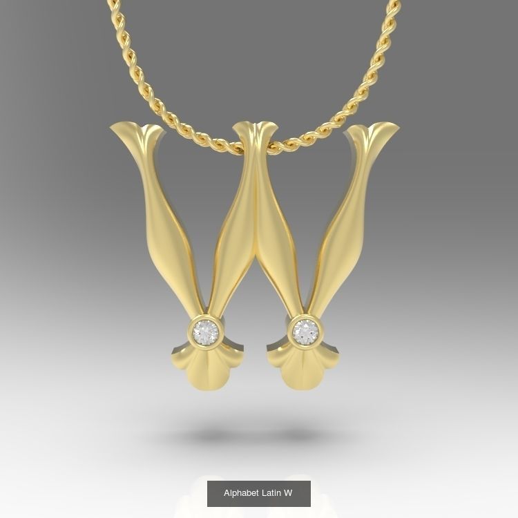 Collection Calligraphy Alphabet Latin Pendants with Gems _7