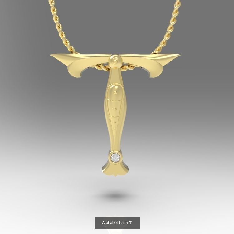 Collection Calligraphy Alphabet Latin Pendants with Gems _10