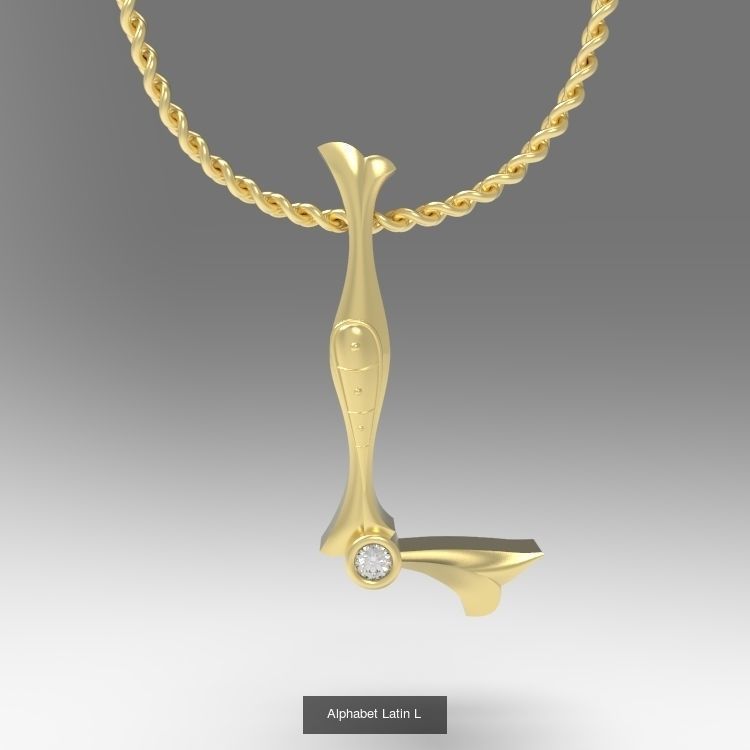 Collection Calligraphy Alphabet Latin Pendants with Gems _18