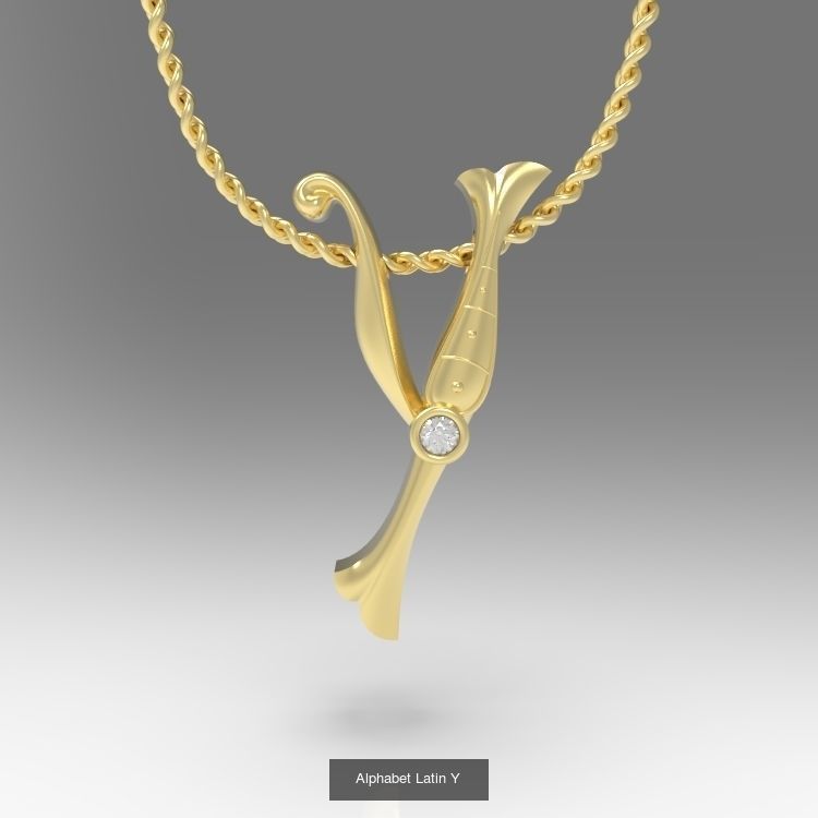 Collection Calligraphy Alphabet Latin Pendants with Gems _5