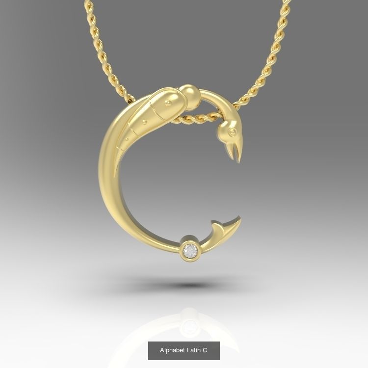 Collection Calligraphy Alphabet Latin Pendants with Gems _27