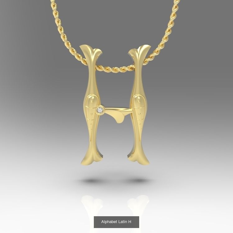 Collection Calligraphy Alphabet Latin Pendants with Gems _22