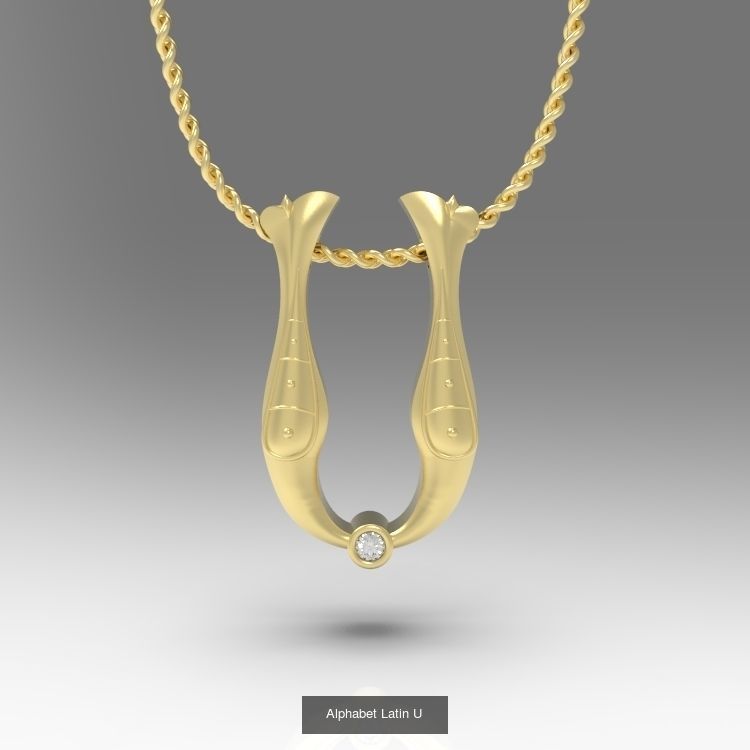 Collection Calligraphy Alphabet Latin Pendants with Gems _9