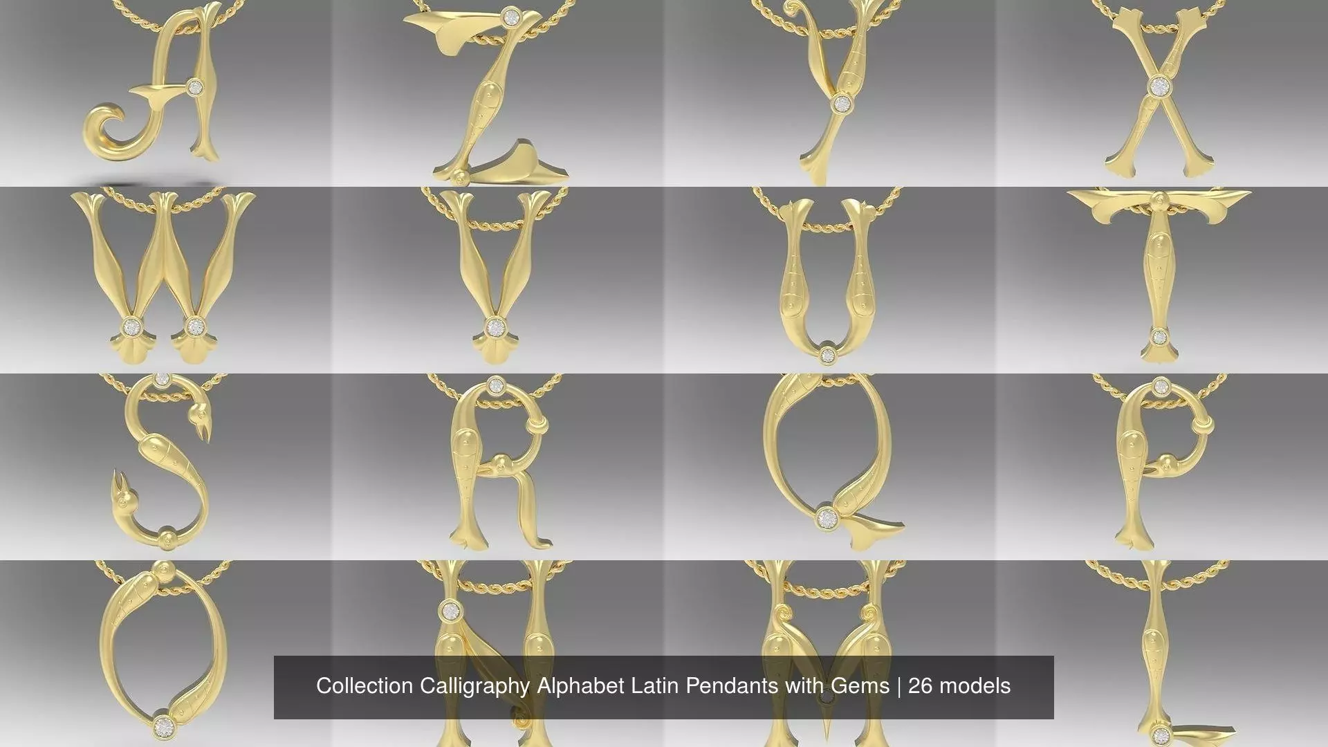Collection Calligraphy Alphabet Latin Pendants with Gems _0