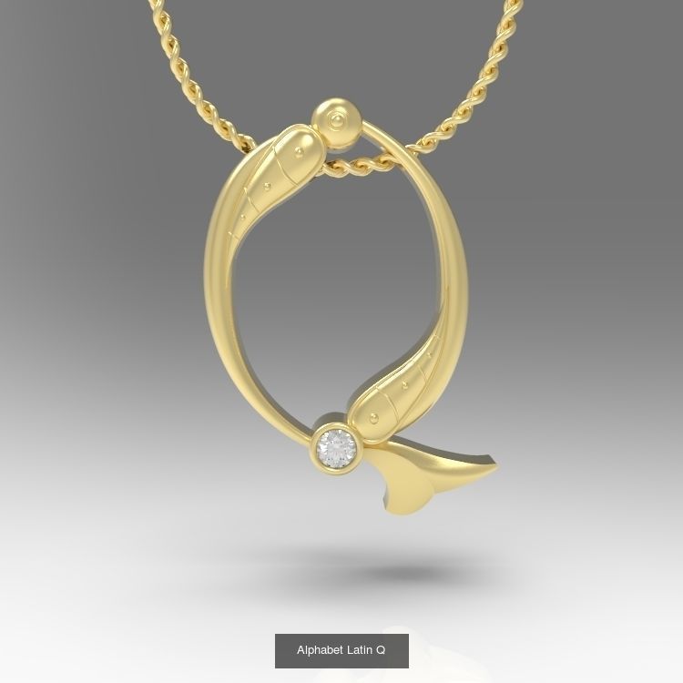 Collection Calligraphy Alphabet Latin Pendants with Gems _13