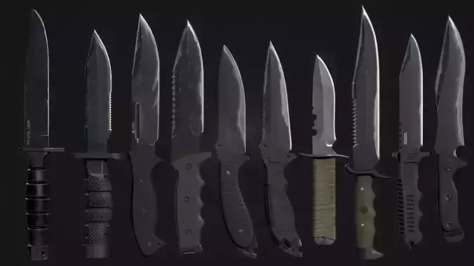 Tactical Combat Knife Kit 10 Fully Completed Gameready Knifes  Low-poly 3D model