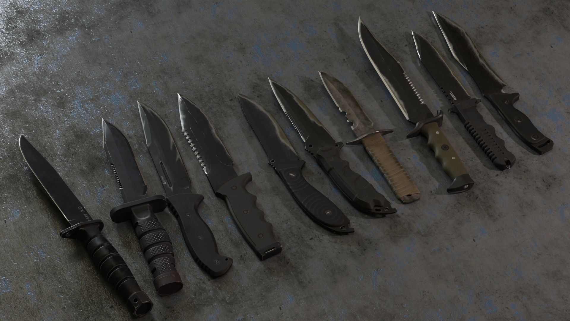 Tactical Combat Knife Kit 10 Fully Completed Gameready Knifes  Low-poly 3D model_3