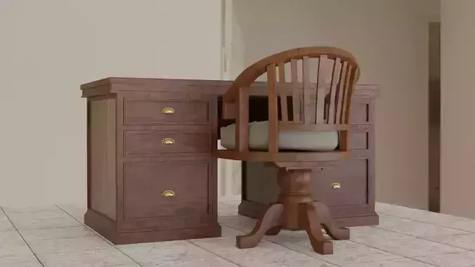 Office Wooden Desk with chair 3D model