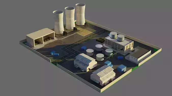 Modular Nuclear Power station - Game Ready - PBR