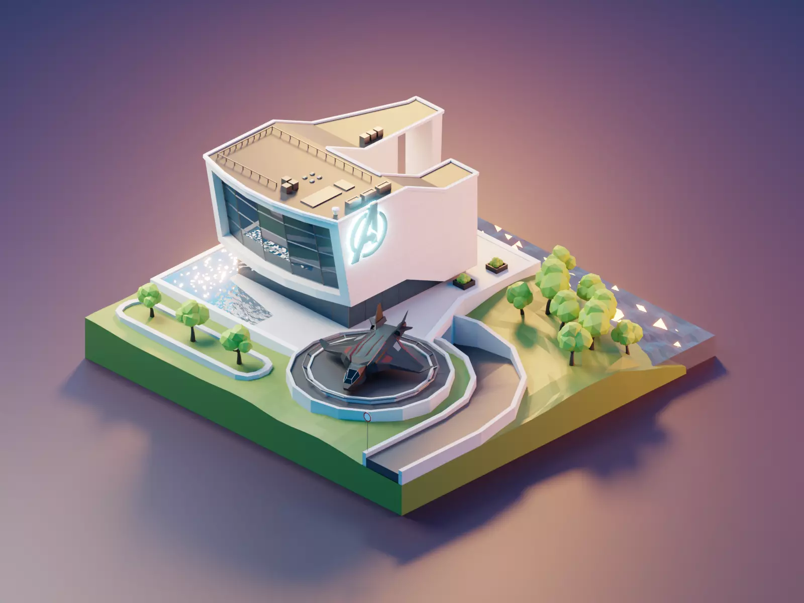 The Quinjet and Avengers Facility 3D model Low-poly 3D model