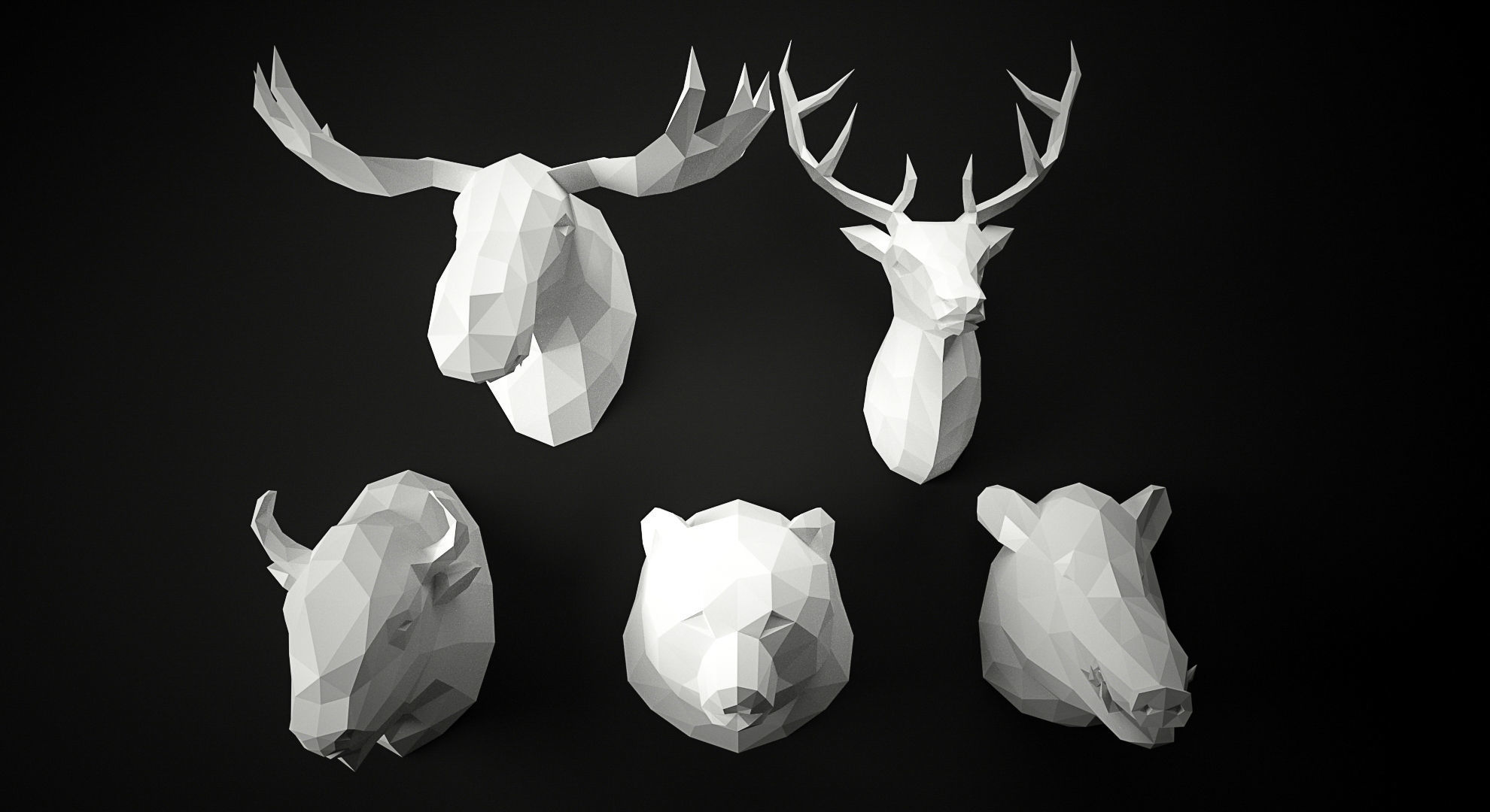 Low Poly Animal Heads SET 3 Low-poly 3D model_1