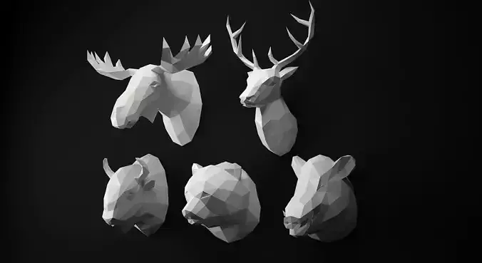 Low Poly Animal Heads SET 3