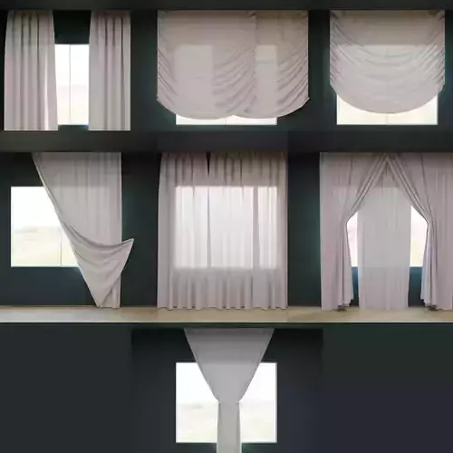 Realistic 7 Curtain Styles in high and low poly Low-poly 3D model