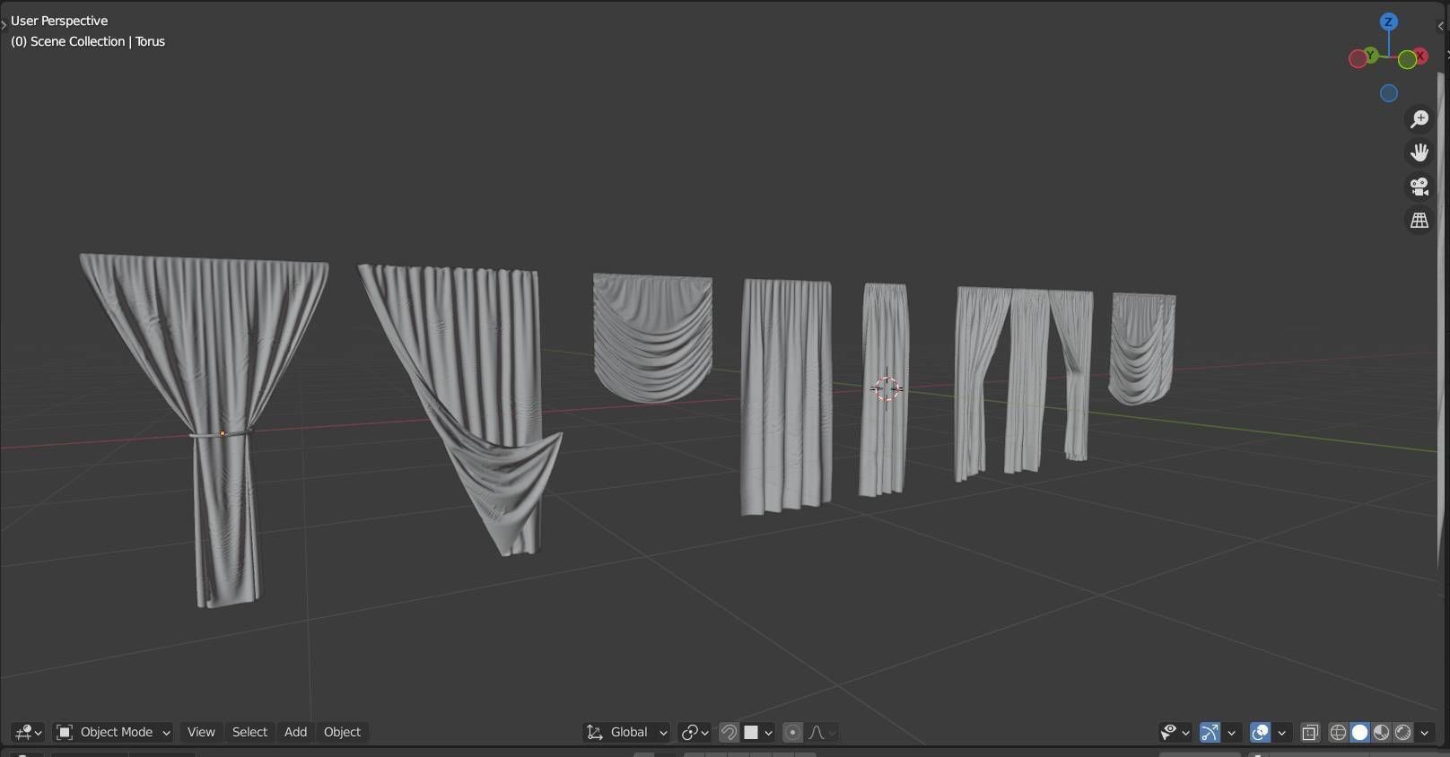 Realistic 7 Curtain Styles in high and low poly Low-poly 3D model_9