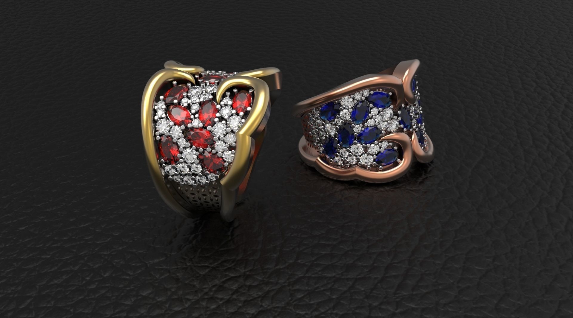 Woman  ring with gems 3D print model_60