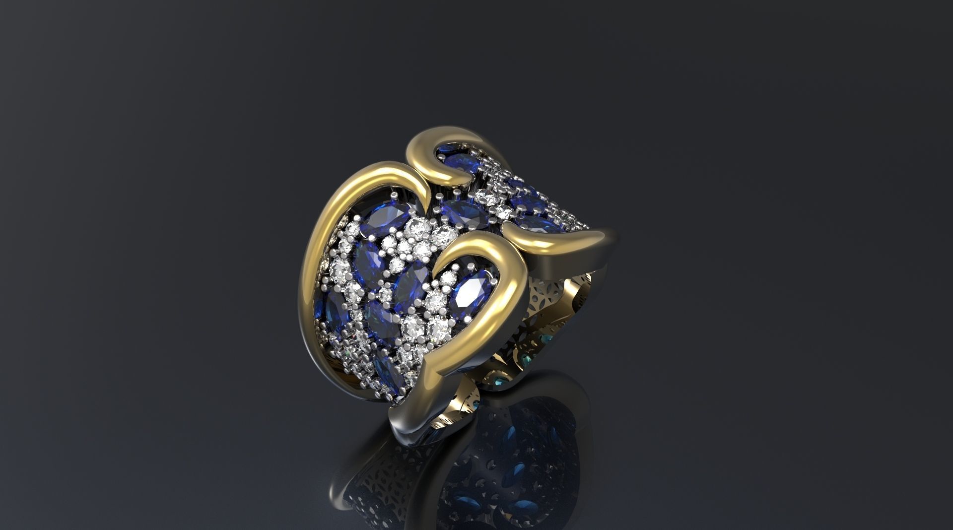 Woman  ring with gems 3D print model_56