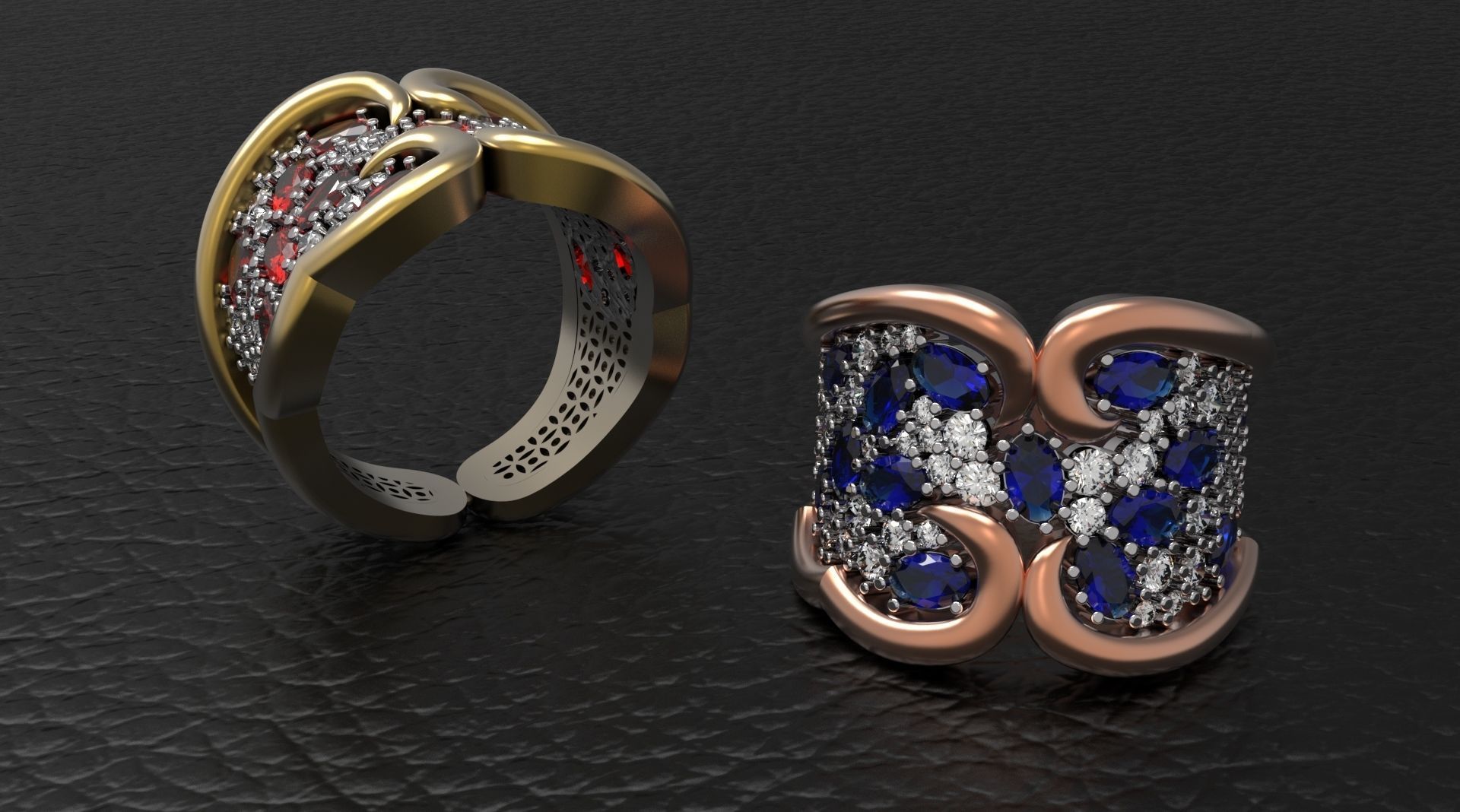 Woman  ring with gems 3D print model_1