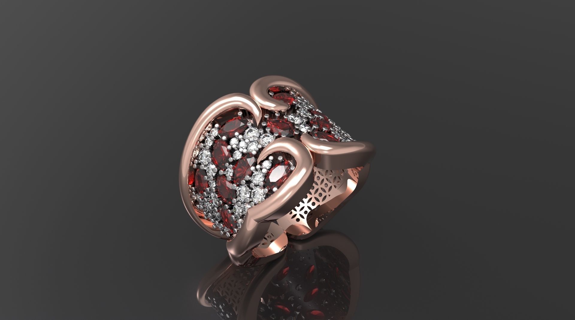Woman  ring with gems 3D print model_8