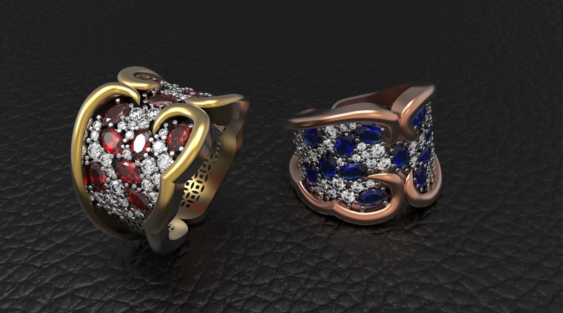 Woman  ring with gems 3D print model_64
