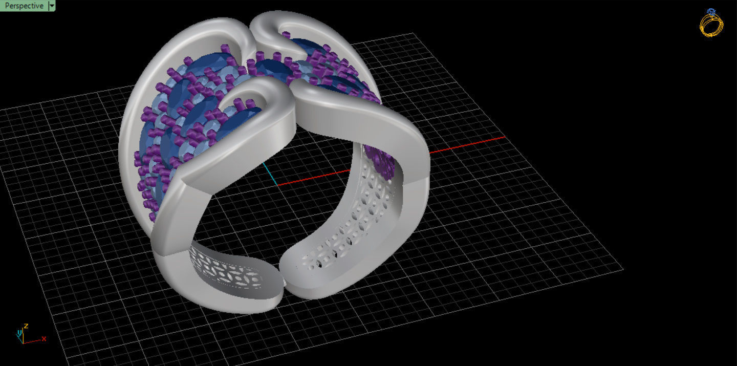 Woman  ring with gems 3D print model_21
