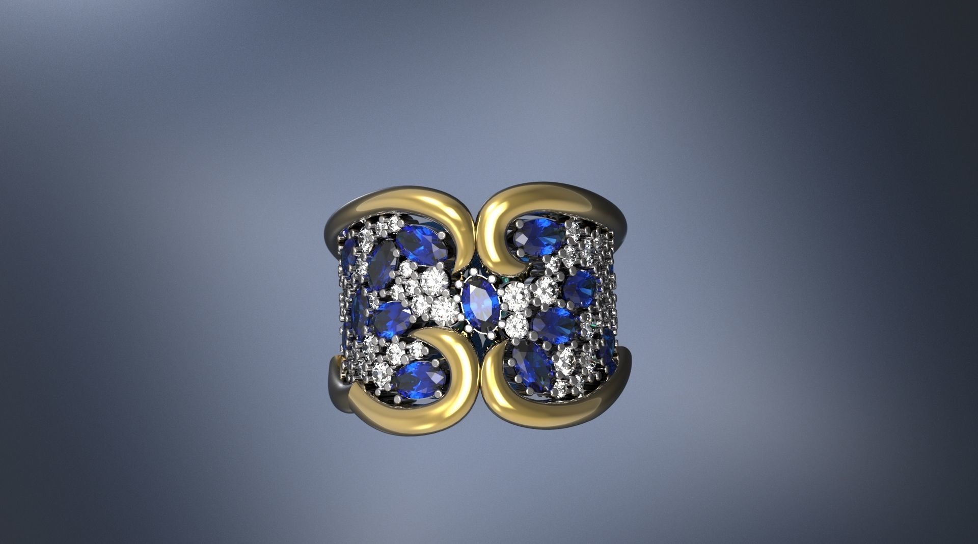 Woman  ring with gems 3D print model_59