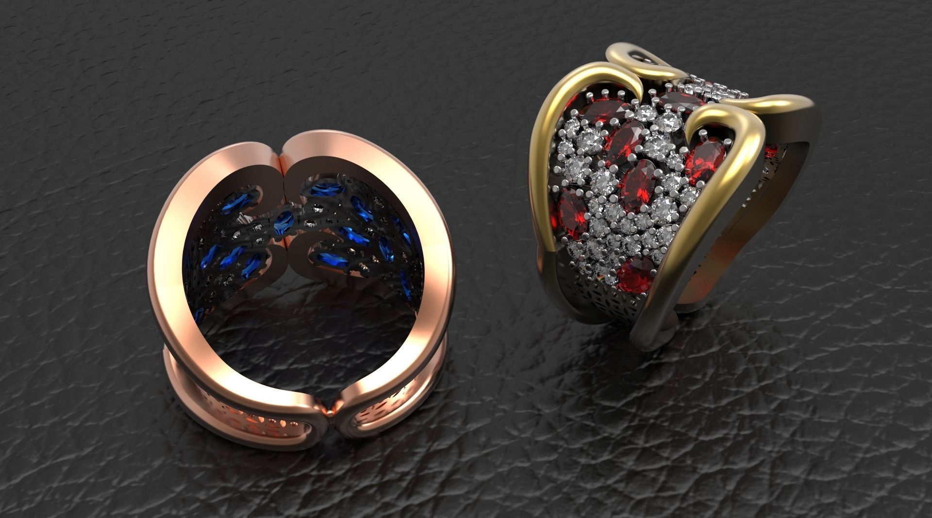 Woman  ring with gems 3D print model_2