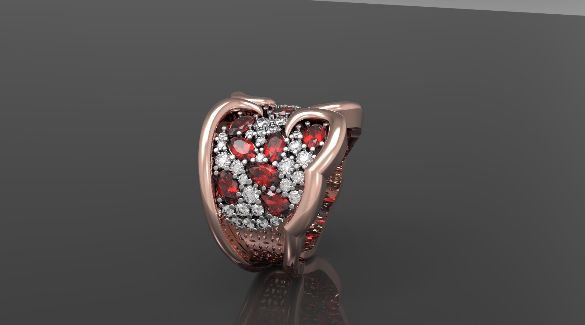 Woman  ring with gems 3D print model_9