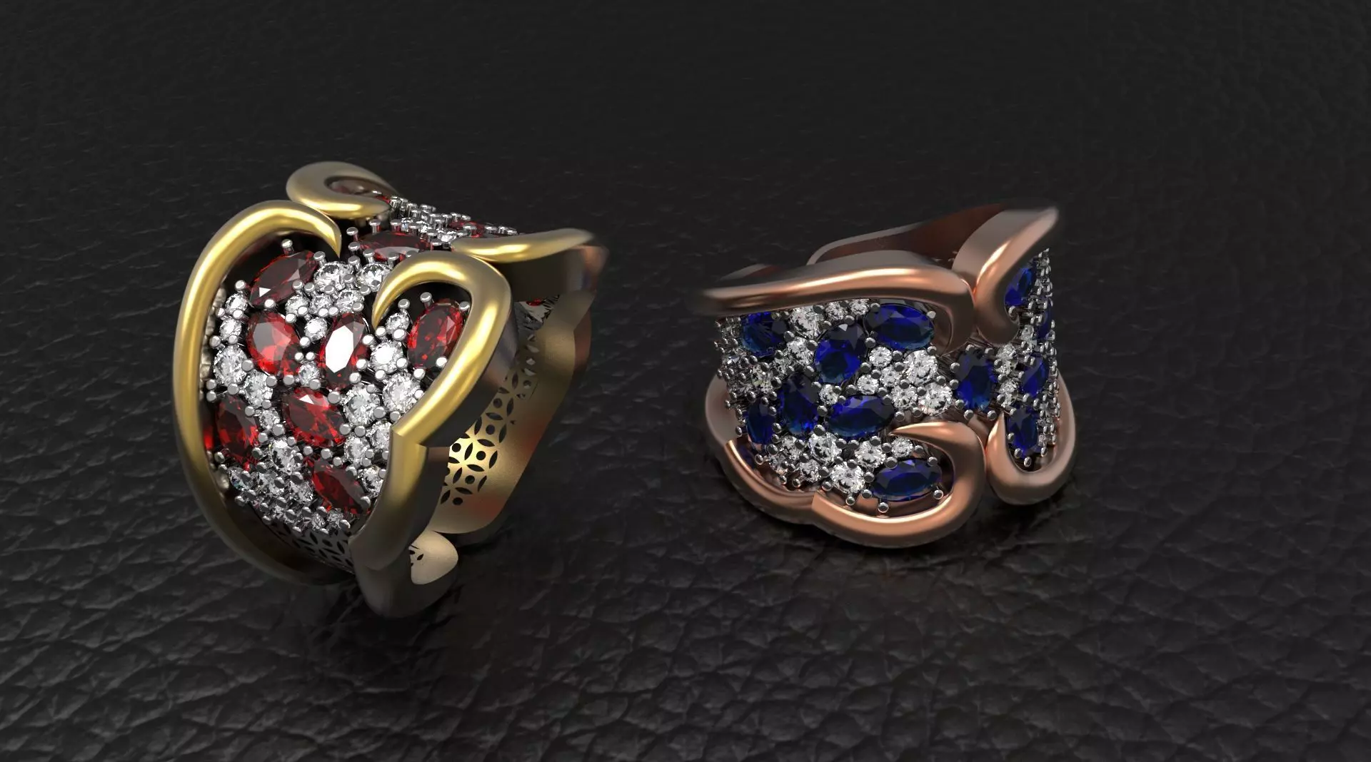 Woman  ring with gems 3D print model_0