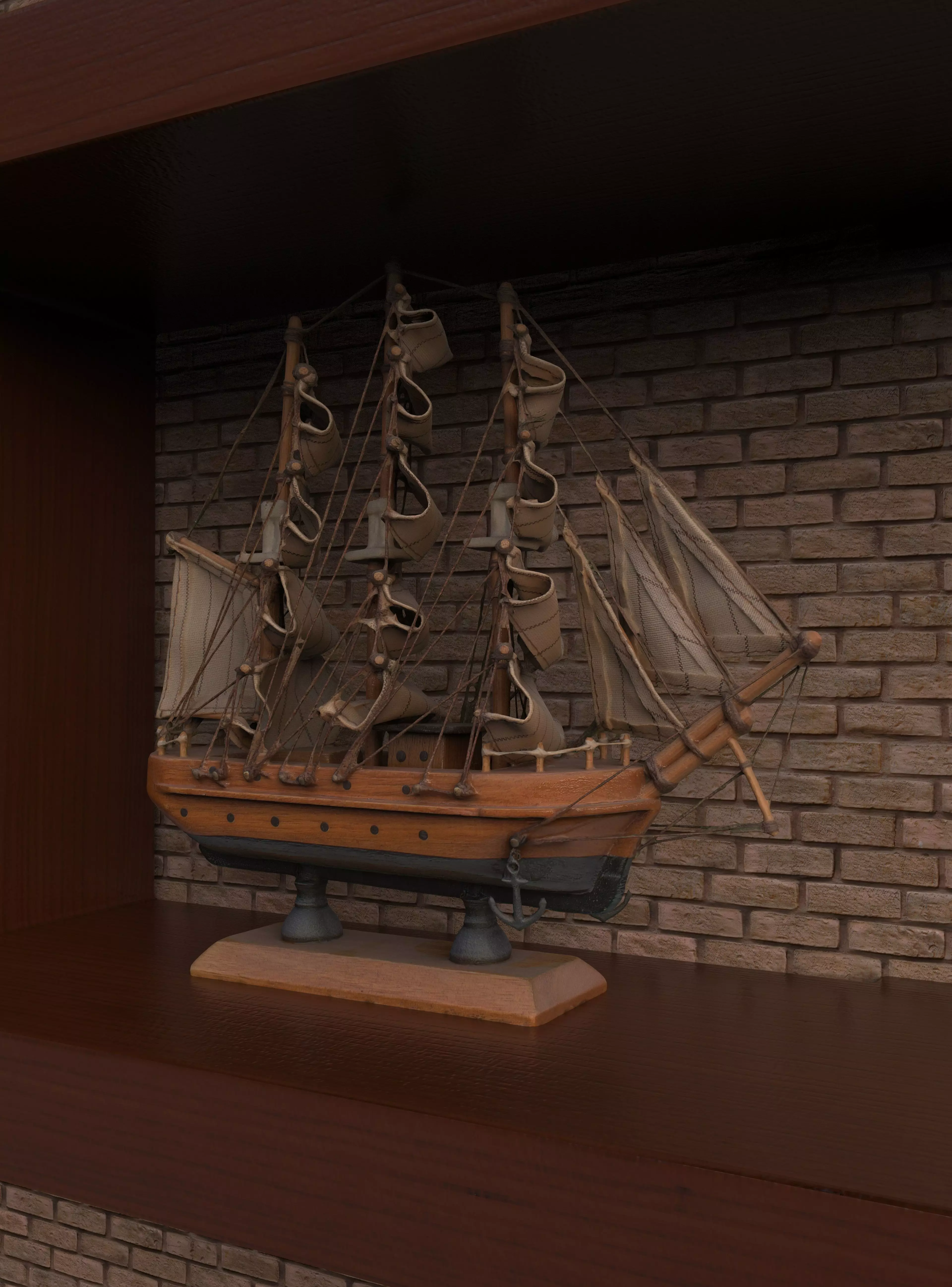 luxury sailing ship 3d model Low-poly 3D model_0
