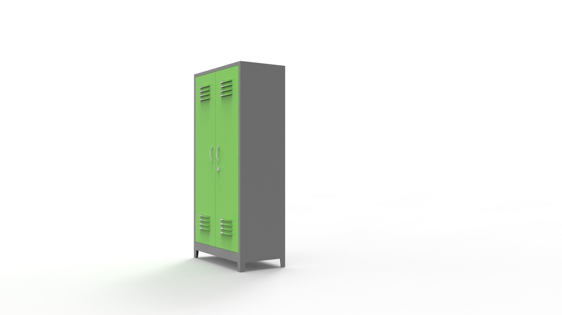 METAL CABINET-DOUBLE LONG-GRAY AND GREEN Low-poly 3D model_10